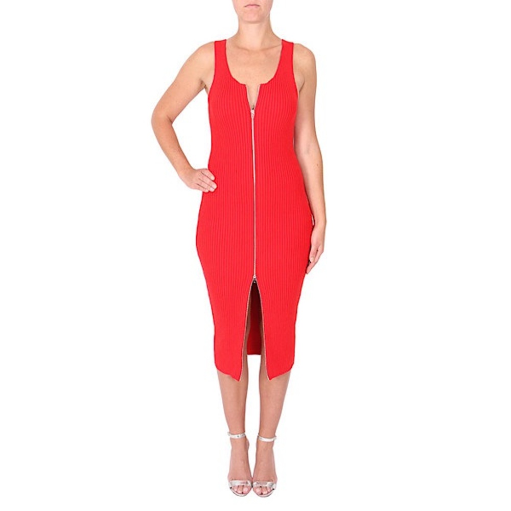 T by Alexander Wang Red Midi Zip-Front Dress